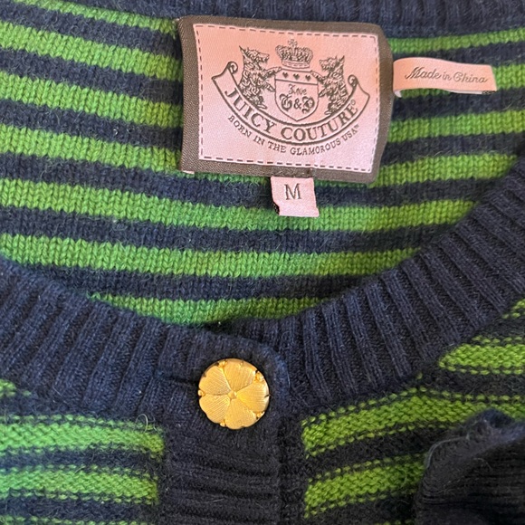 Juicy Couture Navy & Green striped cardigan w/gold buttons. Cashmere/wool blend - Picture 4 of 5